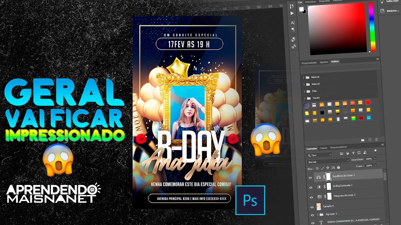 Como fazer um FLYER DE ANIVERSÁRIO  no photoshop! ( Video  2021)