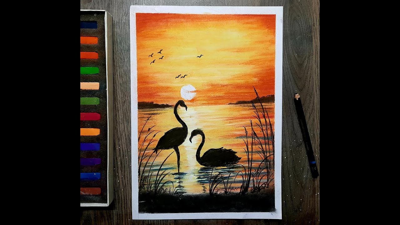 Easy Soft Pastel Drawing For Beginners | Beautiful Sunset Scenery Drawing - Step By Sep