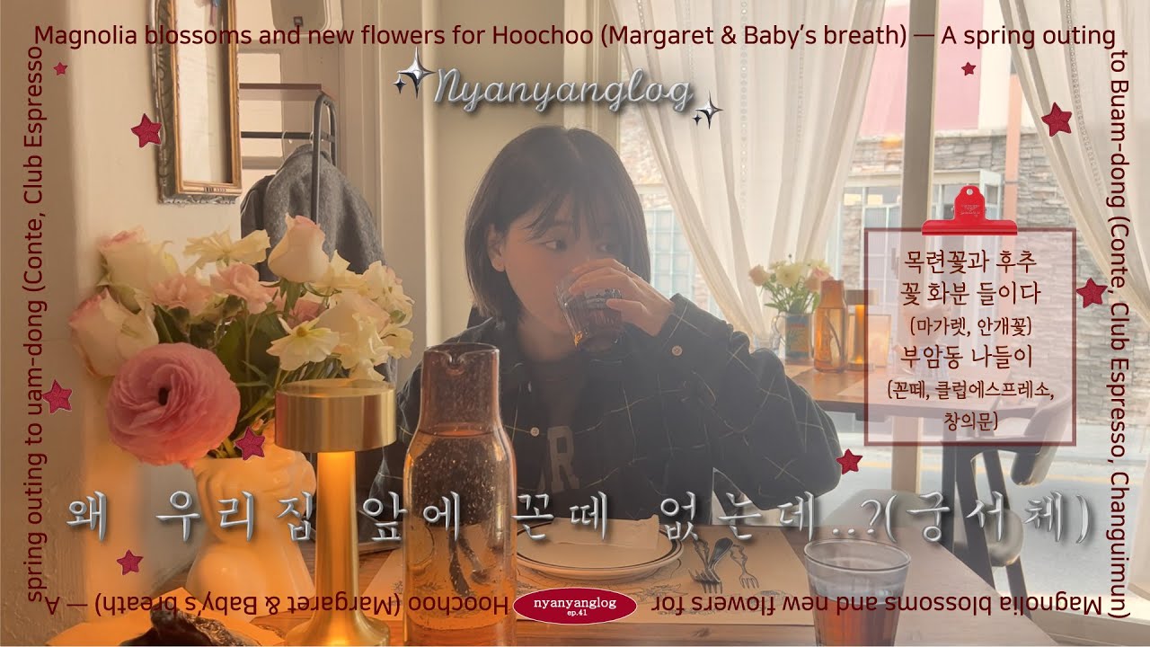 후추와 목련꽃, 부암동 카페까지🌷📿☕(꼰떼, 클럽에스프레소, 창의문) | 왜 우리집 앞에 꼰떼 없는데..?
