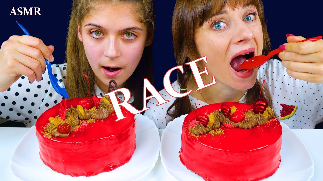 ASMR BIG CHOCOLATE CAKE RACE EATING | LiLiBu ASMR