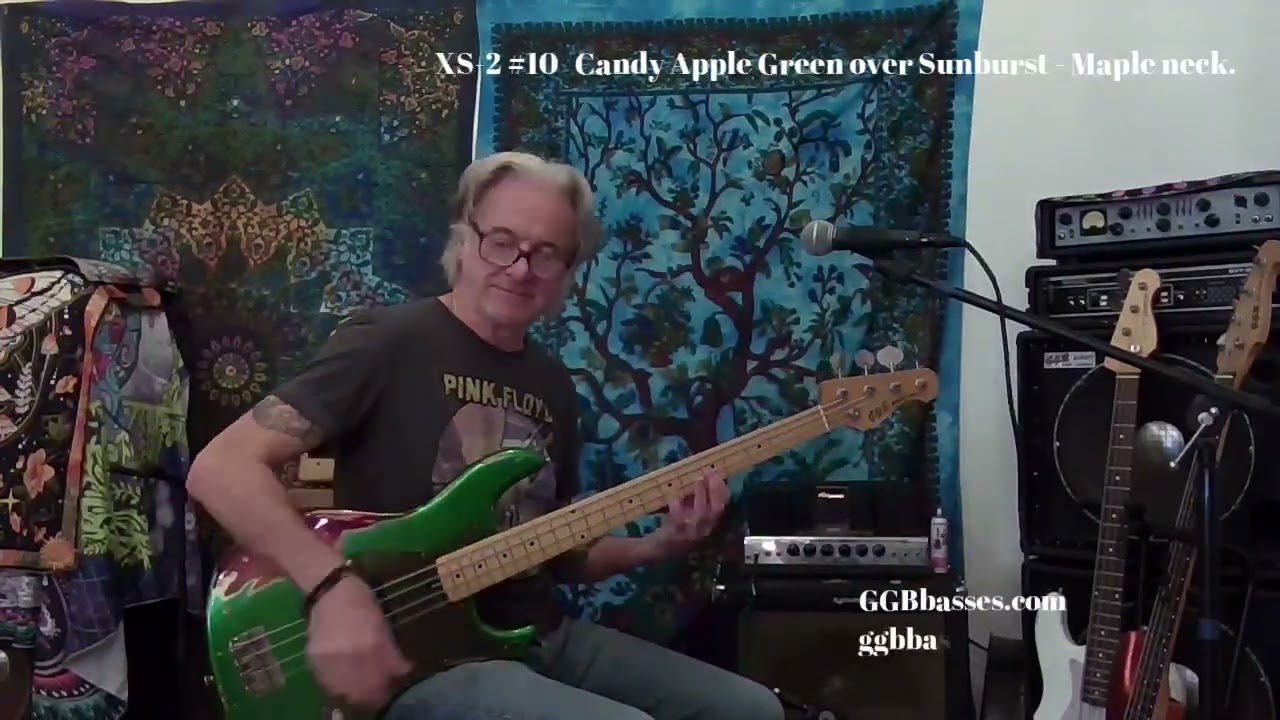 Garry Beers on GGB bass model XS 2 Serial # 10 Candy Apple Green over Sunburst. Maple neck
