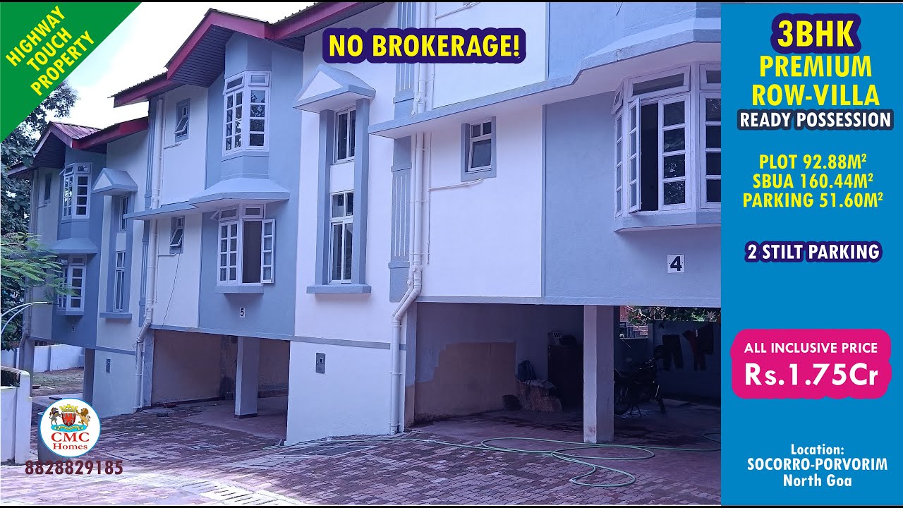 Premium 3BHK READY TO MOVE IN Row-Villa  @Socorro FOR SALE! Rs.1.75Cr All Incl. CMC Homes 8828829185