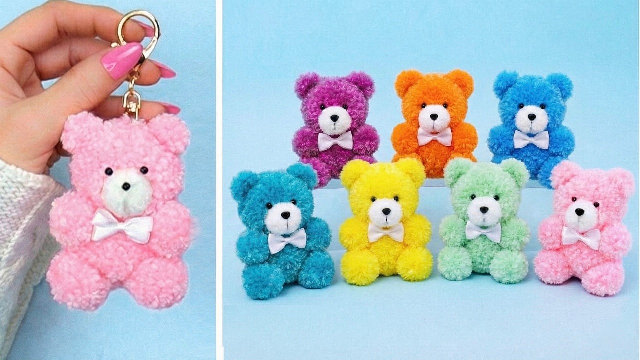 How to Make a Teddy Bear Keychain with Pom Poms 🧶 EASY & NO-SEW