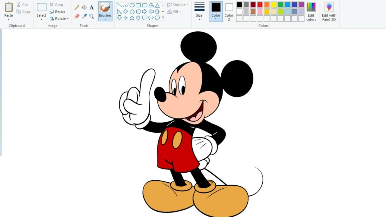 How to draw Mickey Mouse in computer using Ms Paint | Mickey Mouse Drawing.