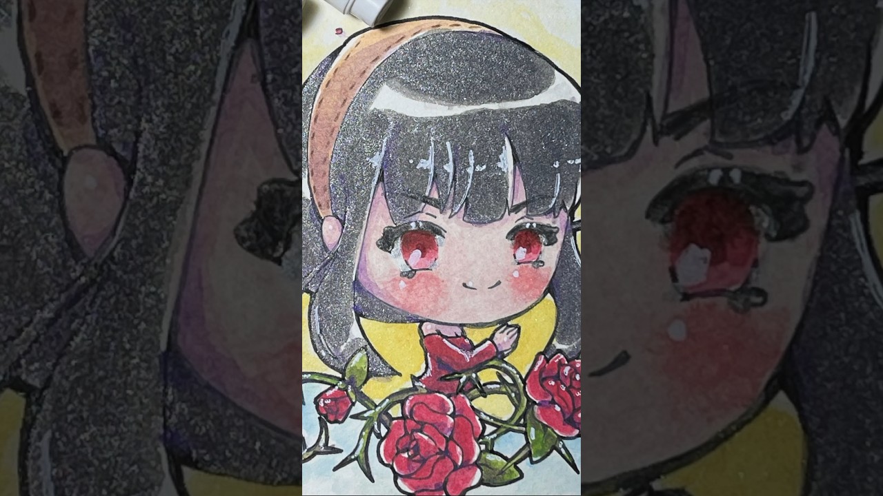 Drawing chibi-style with watercolor pencils cute girl《SPY×FAMILY 》