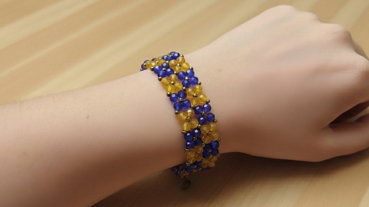 DIY Blue Yellow Beaded Flower Bracelet | Easy Pearl Beads Bracelet Making at Home