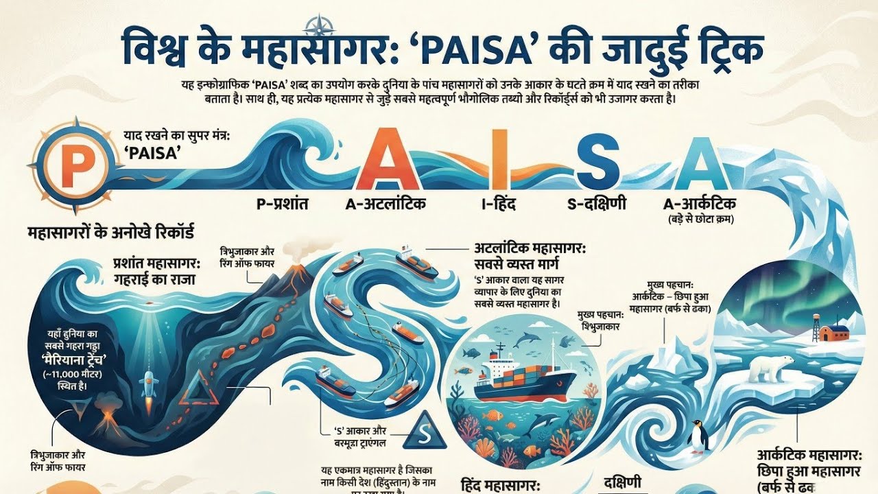 विश्व के 5 महाद्वीप : याद करने की Trick 