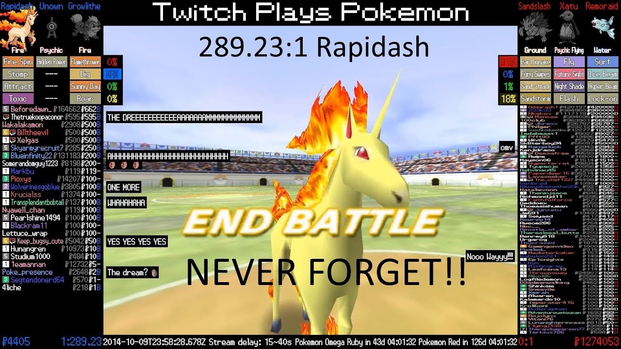 Twitch Plays Pokemon Stadium 2: Rapidash comeback sweep against 289.23:1 odds!