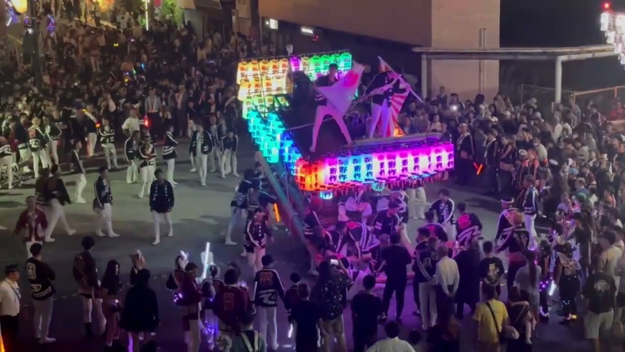 河内長野駅前の夜の地車（野作・古野）2025.10.12　大阪府河内長野市