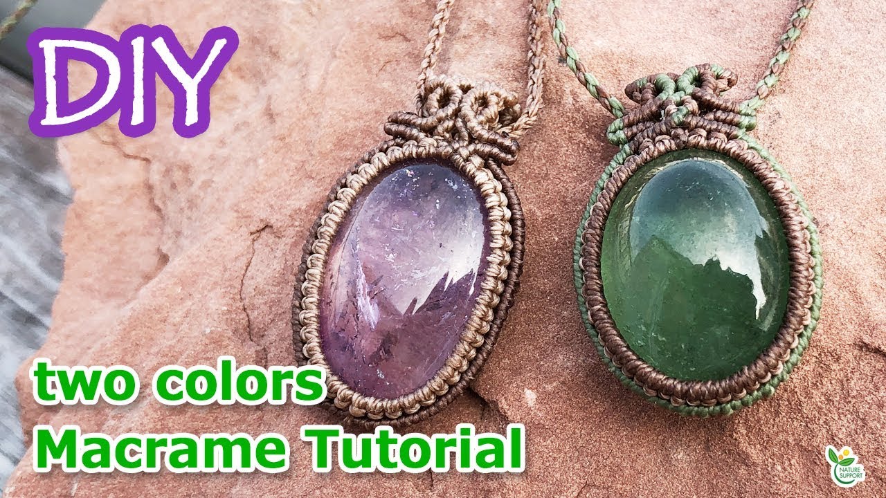 Macrame two colors Pendant Easy Tutorial 2色を使ったダブルフレーム包み編みペンダントの作り方【マクラメ編み】