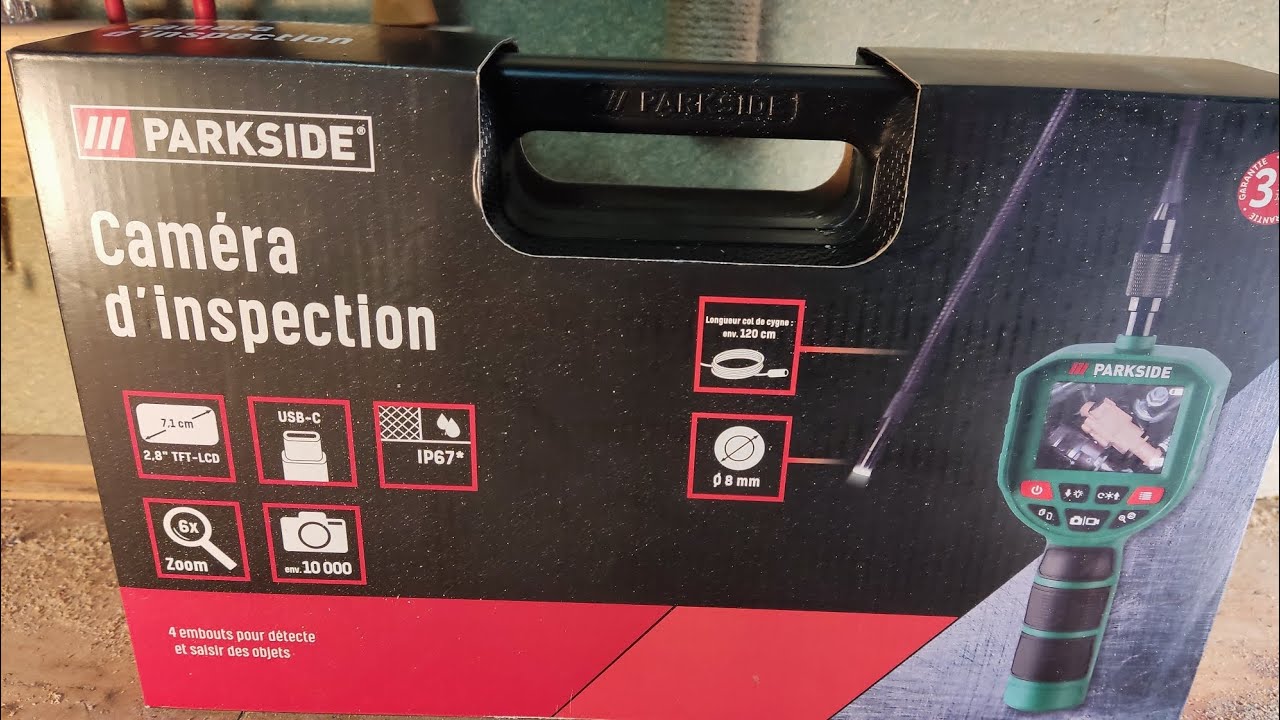déballage,découverte,premier allumage  de la caméra d'inspection parkside ! explication du menu.