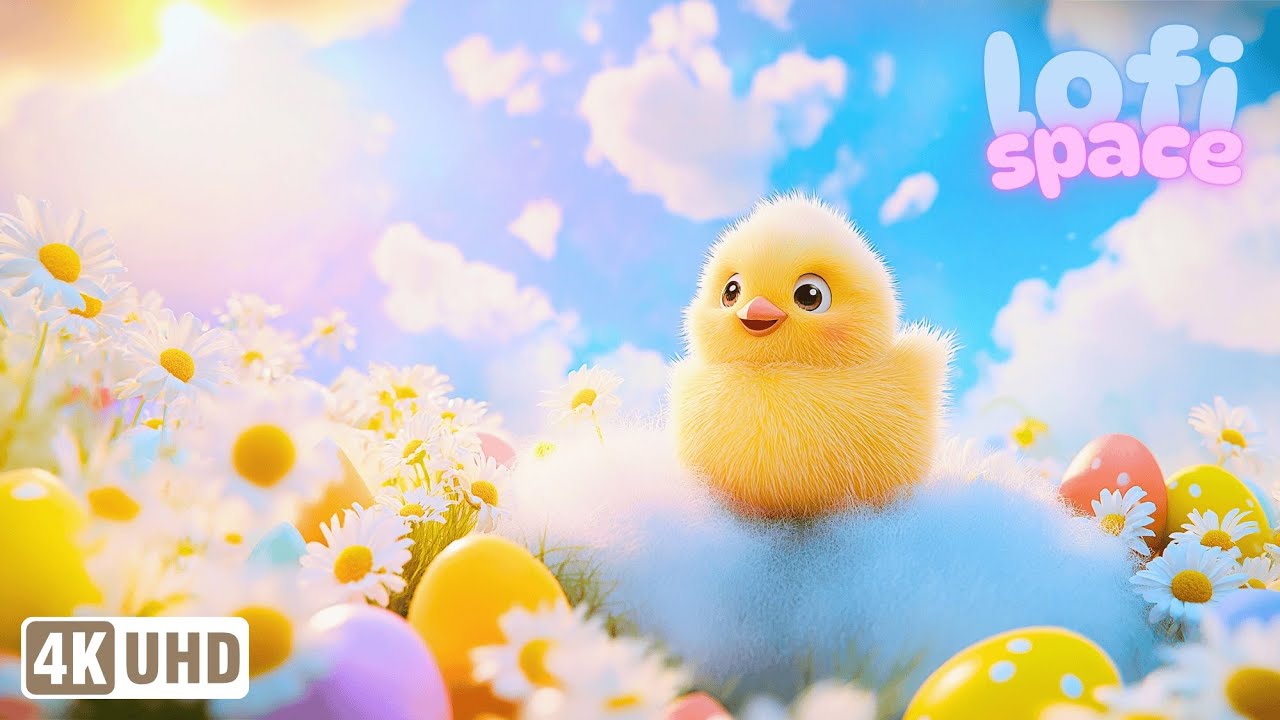 🐣 Spring Lofi in Sunny Meadow | 1 Hour Chill Music with Cute Chick & Colorful Easter Eggs
