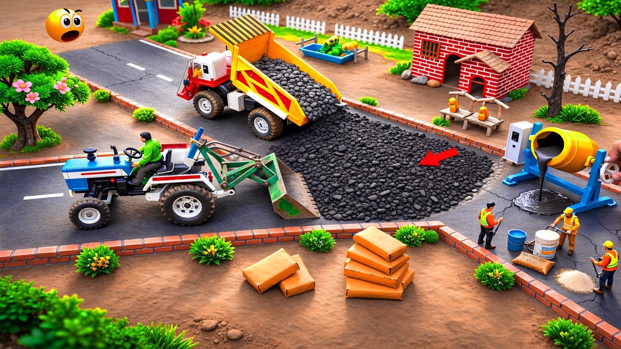 DIY Mini Tractor & Road Leveling Making a Concrete Road Construction | Science Project@zoncreator
