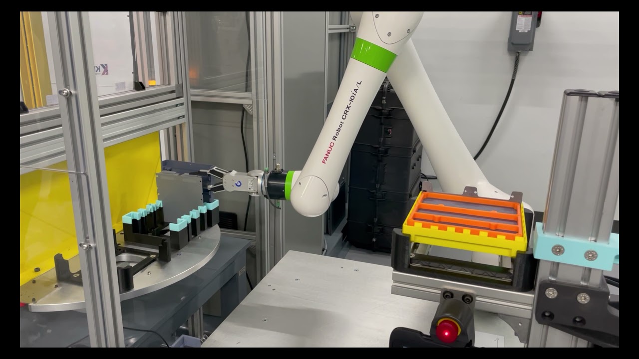 Automated demonstration cell video utilizing a FANUC  Collaborative robot and a Keyence  camera