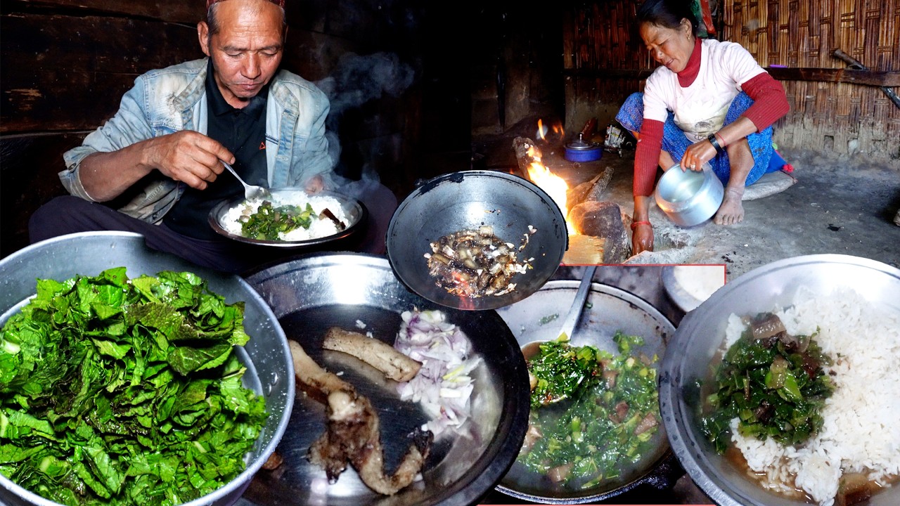 pork mustard mic curry with rice in  jungle | jungle family  cooking || rural Nepal@ruralnepall