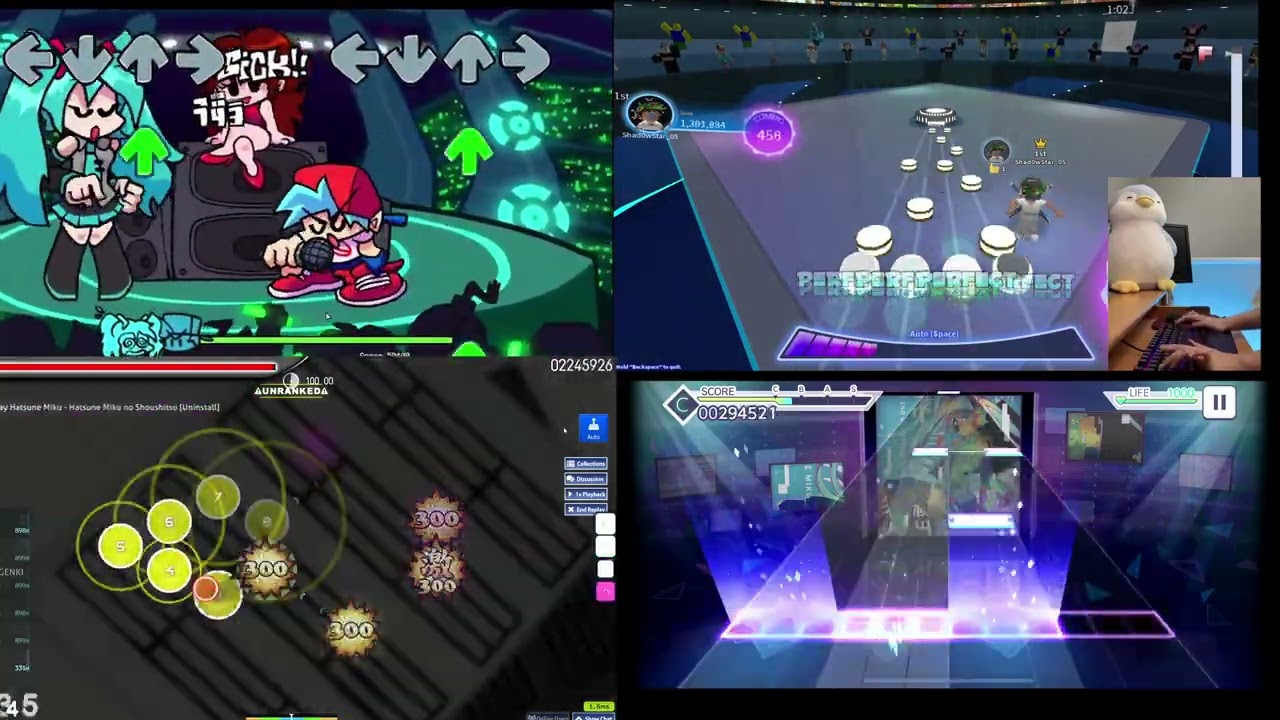 The Disappearance of Hatsune Miku in 4 Rhythm Games (RoBeats, osu!, FNF, Project Sekai)