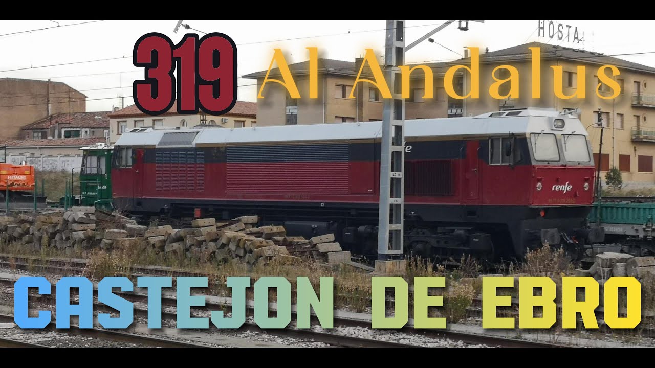 Visita a la 319.304 con los vinilos del Al Andalus estacionada en Castejón de Ebro.