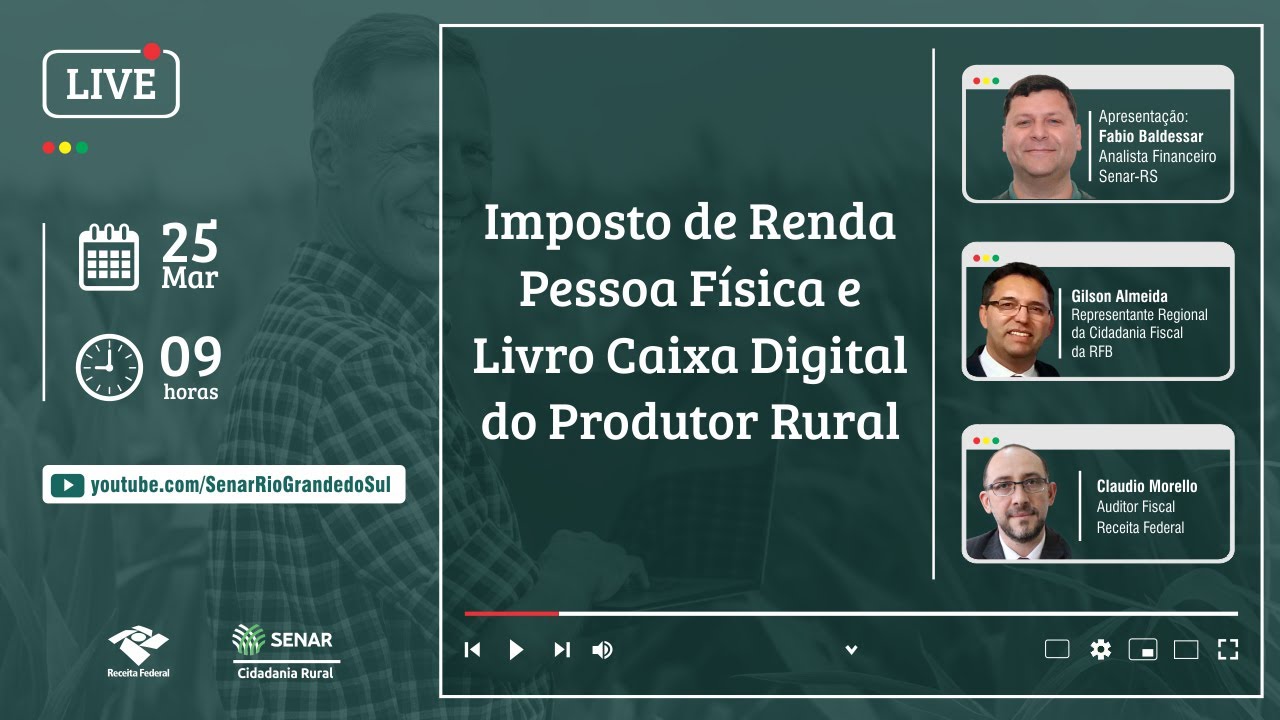 Palestra virtual sobre Imposto de Renda da Pessoa Física e Livro Caixa Digital do Produtor Rural.