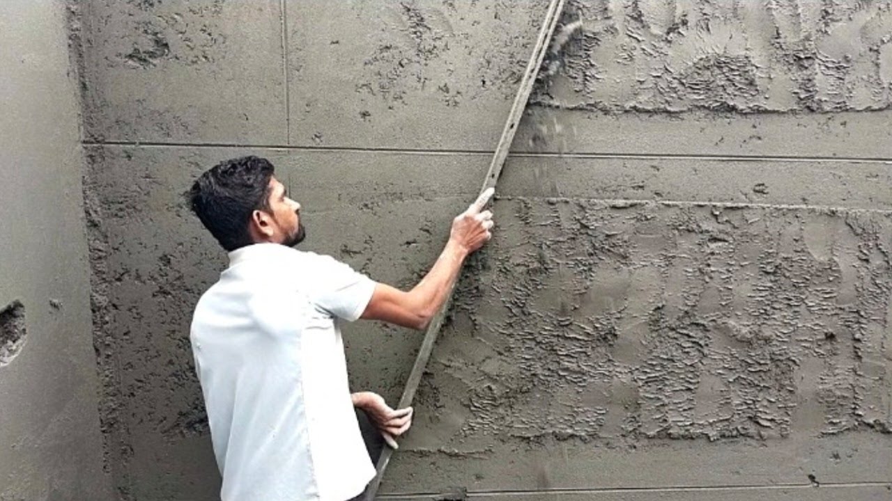 Wall Plastering Techniques_ Outside House Brickwall Plastering with Cement Mixer| Speed Plastering