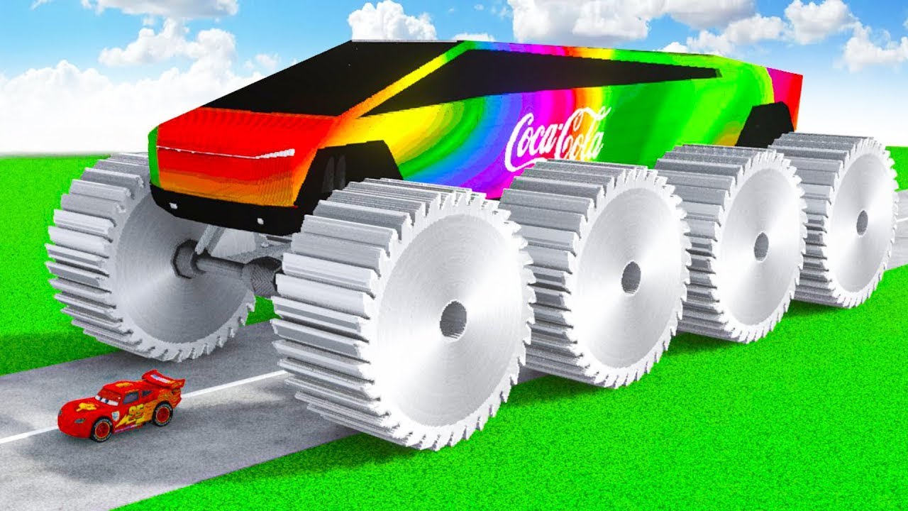 Tesla Cybertruck Transforming to GIANT Rainbow Coca Cola SAW TESLA BIGFOOT BTR in Teardown!