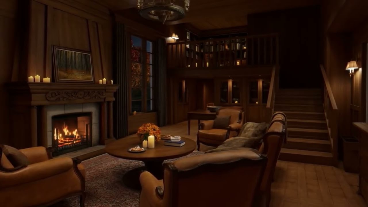 A Cozy Night in the Classic Wooden Library