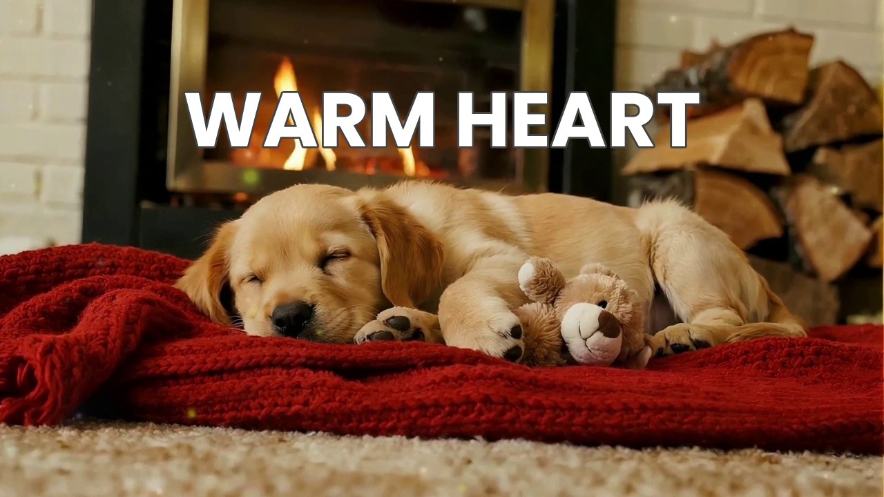 🔴 Crimson Comfort: Deep Red Blanket Fireplace Ambience & Puppy Music for Stress Relief HD ❤️
