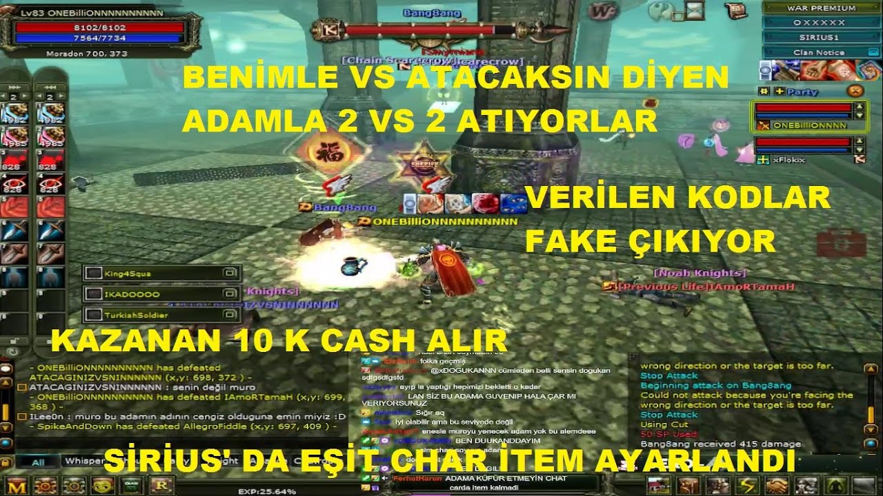 DomenicoWaccoo | 10.000 Cash 2 vs 2 Yer Sirius | Cash Kodları Fake Çıkıyor | Knight Online