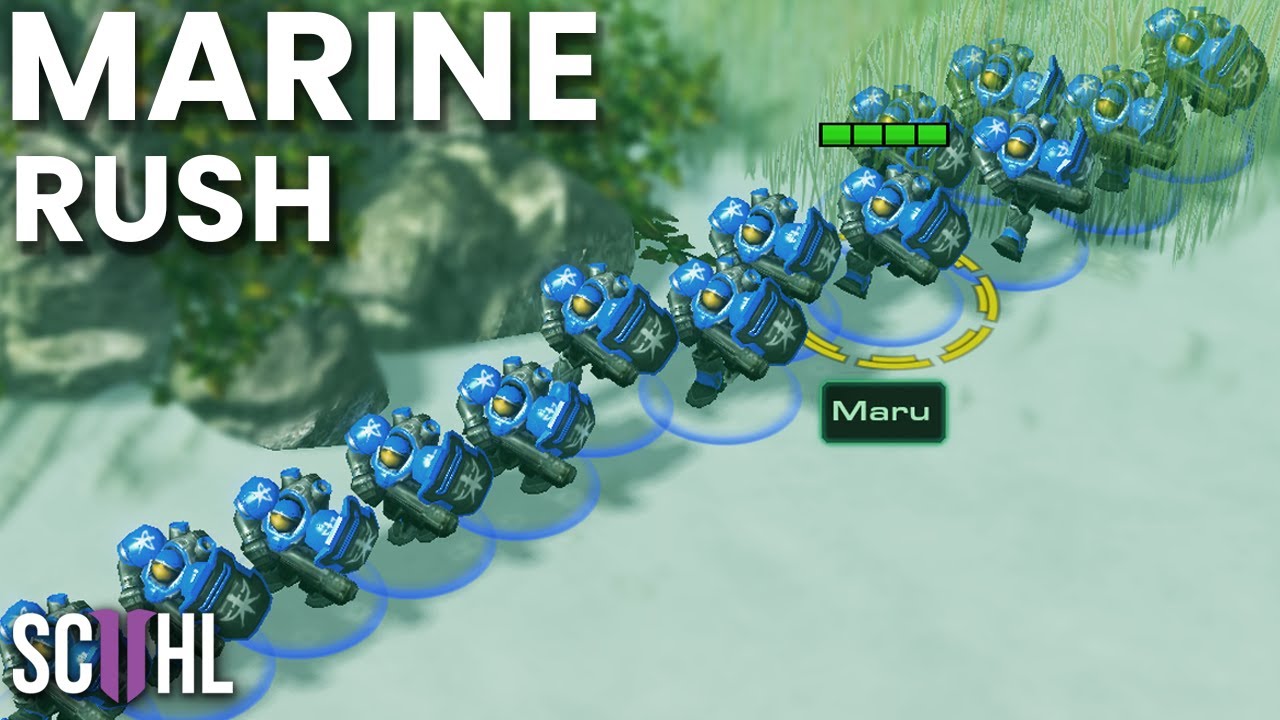 Массовая атака морпехов Мару против Скарлетт — Starcraft 2