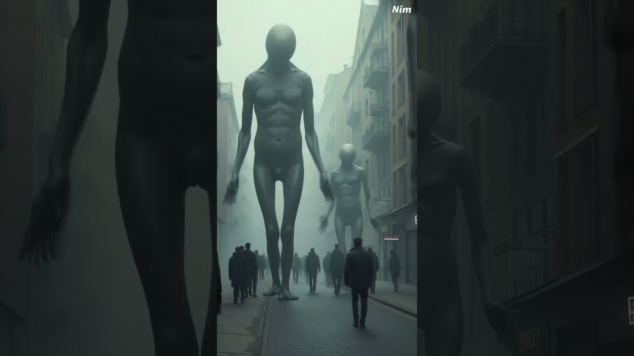 Surreal Giants in the Fog | A Dreamlike AI-Generated City Scene at Dawn