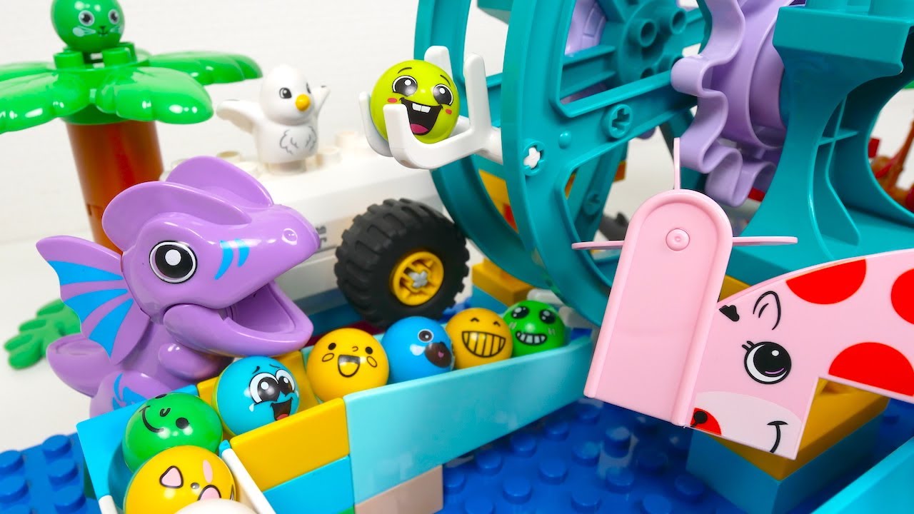 Satisfying Marble Run ASMR ☆ Building Blocks Ferris Wheel, Dinosaurs and Penguins Course
