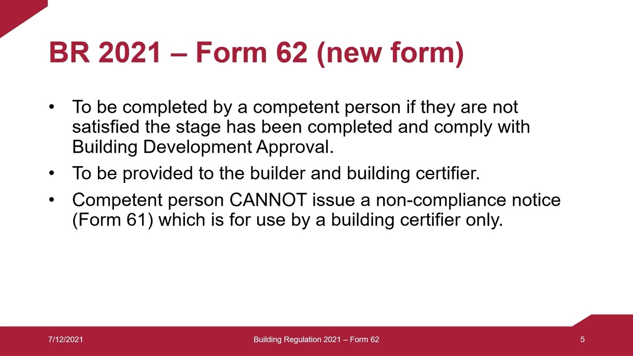 Building Regulation 2021: Webinar 2 &mdash; Form 62