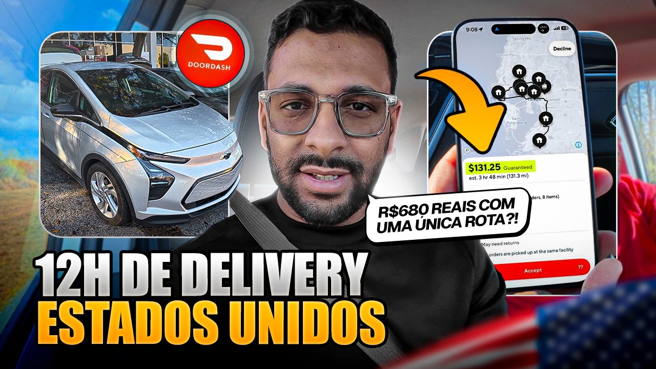 Gravei 12 horas de DELIVERY nos Estados Unidos 🇺🇸 pra ver como é [DOORDASH no BOLT EV]