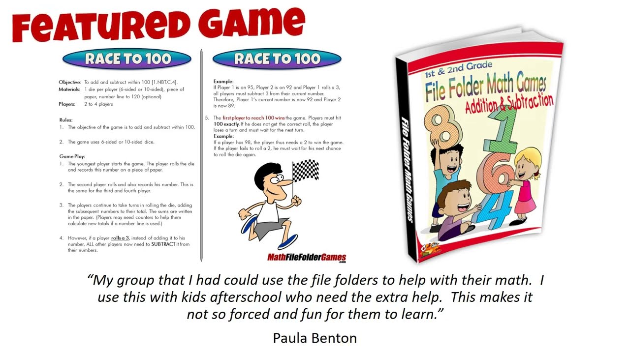 Printable Math Game for 1st Graders RACE TO 100