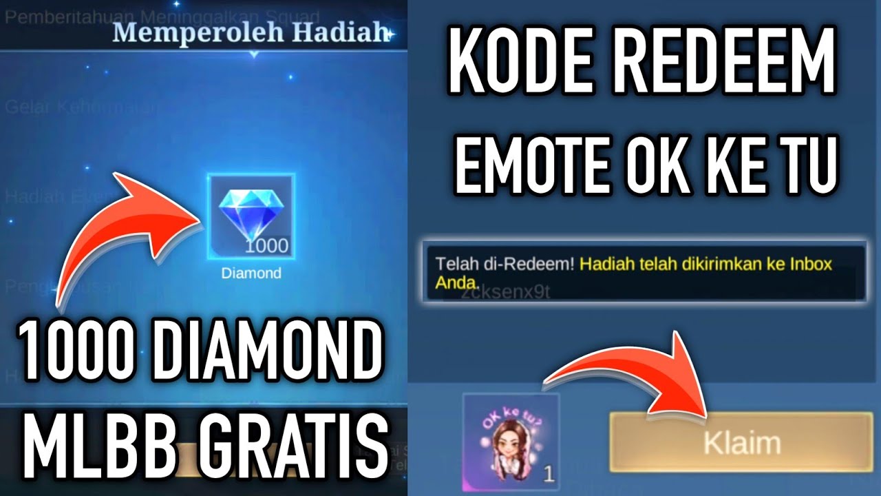 KODE REDEEM ML HARI INI BATTLE EMOTE OK KE TU LIMITED GRATIS, CARA DAPAT 1000 DIAMOND ML GRATIS