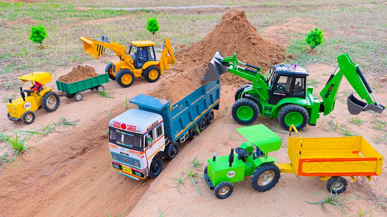 Green JCB Loading mix sand Tata truck 2518 | Mahindra Arjun 