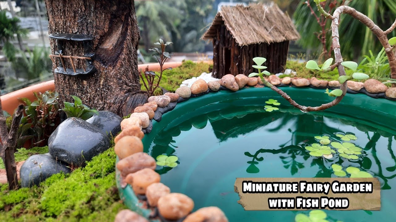 Fairy garden | DIY miniature garden ideas | with fairy house and fish pond | miniature art