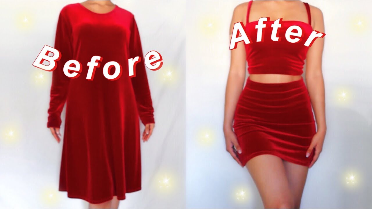 DIY TWO PIECE THRIFT FLIP// a dress to a skirt and crop top~ thrifting transformation~