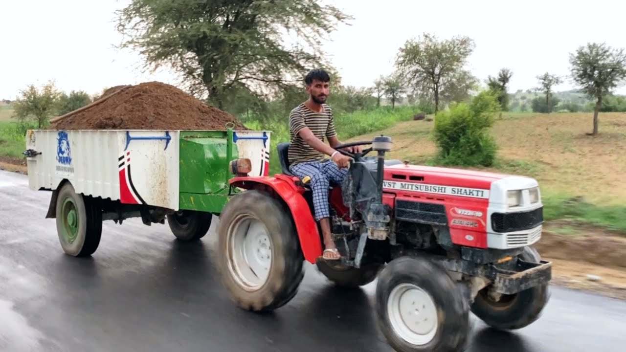 My VST Mitsubishi Shakti VT 224 1D Ajai 4WD Mini Tractor Trolley hard work in mud road way