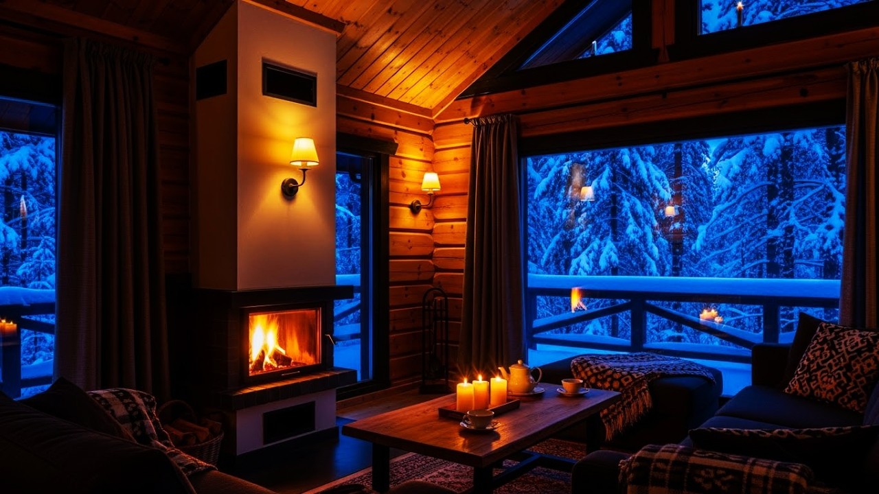 Gentle Ambient Music + Snowy Cabin at Night + Soft Snowfall Sounds + Deep Sleep & Calm ❄️🌙