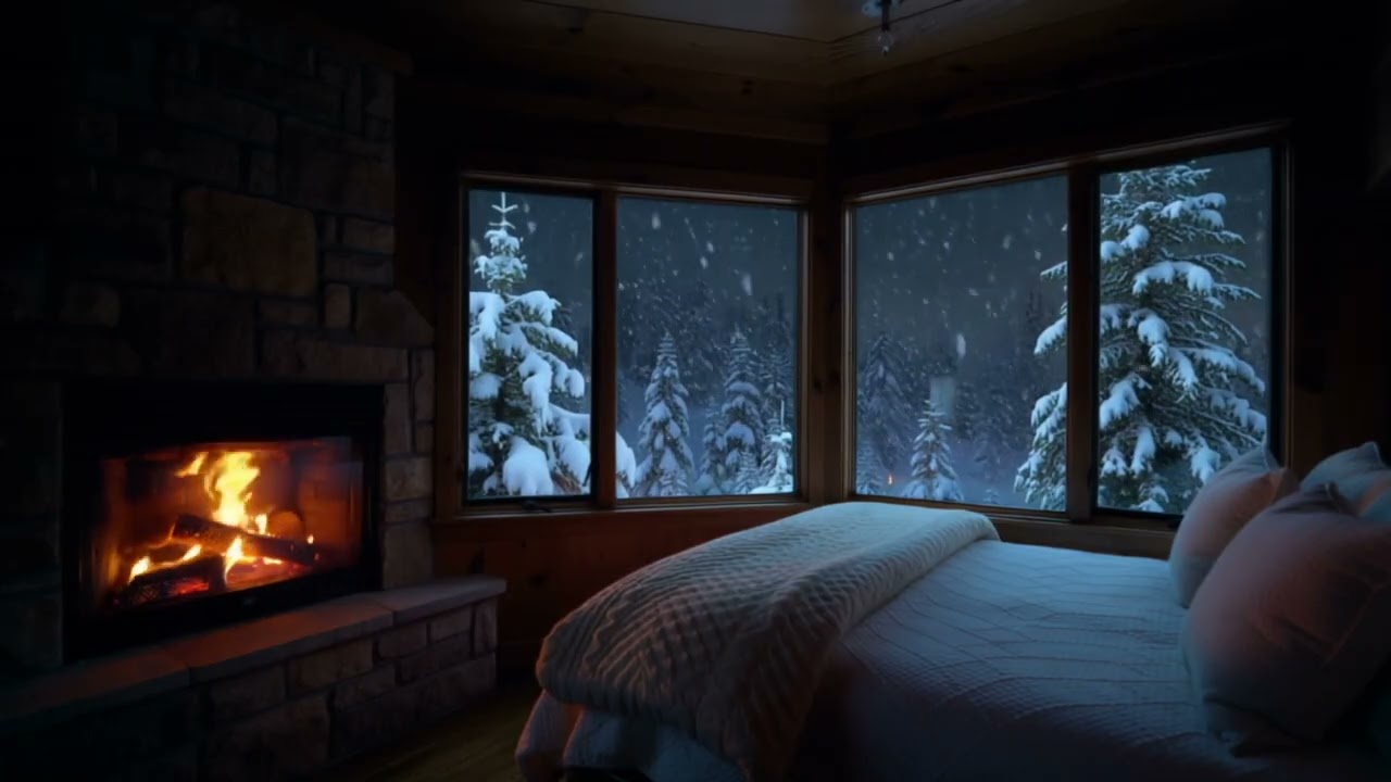 8 Hours of a Warm Cozy Fireplace While It's Snowing Outside - SOUNDS FOR SLEEPING