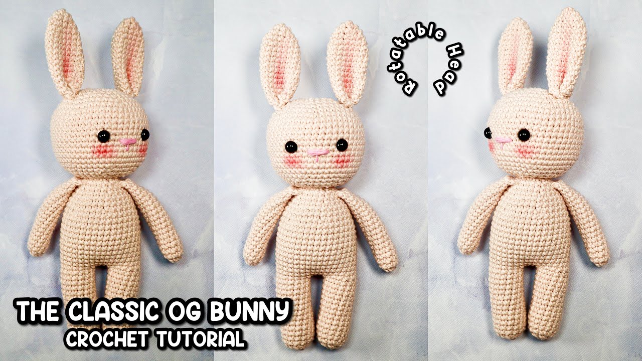 THE HEAD IS ROTATABLE!! How to crochet The Ultimate Classic OG Bunny Amigurumi Tutorial Step By Step