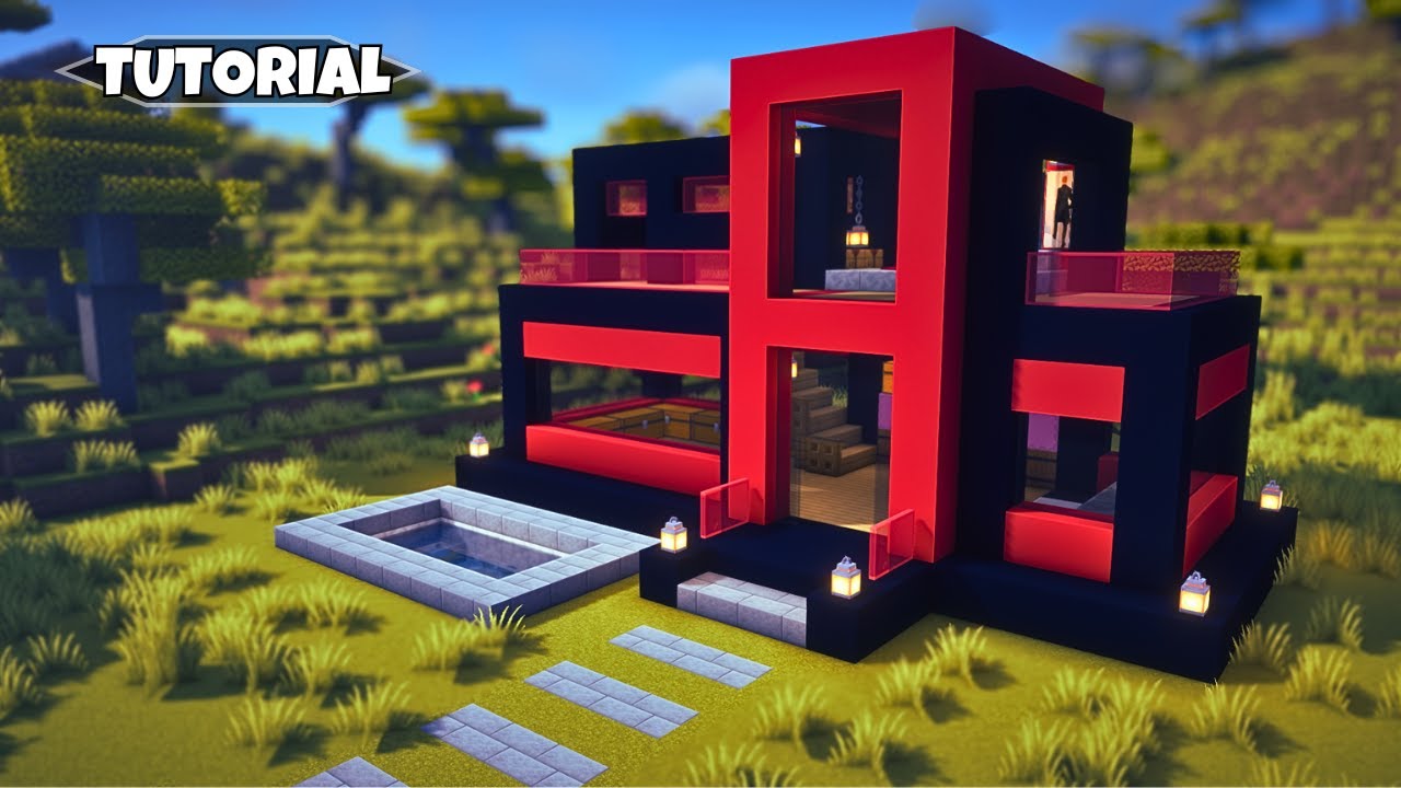 Minecraft: Build a Modern House - Black & Red Design (Easy)🏡29