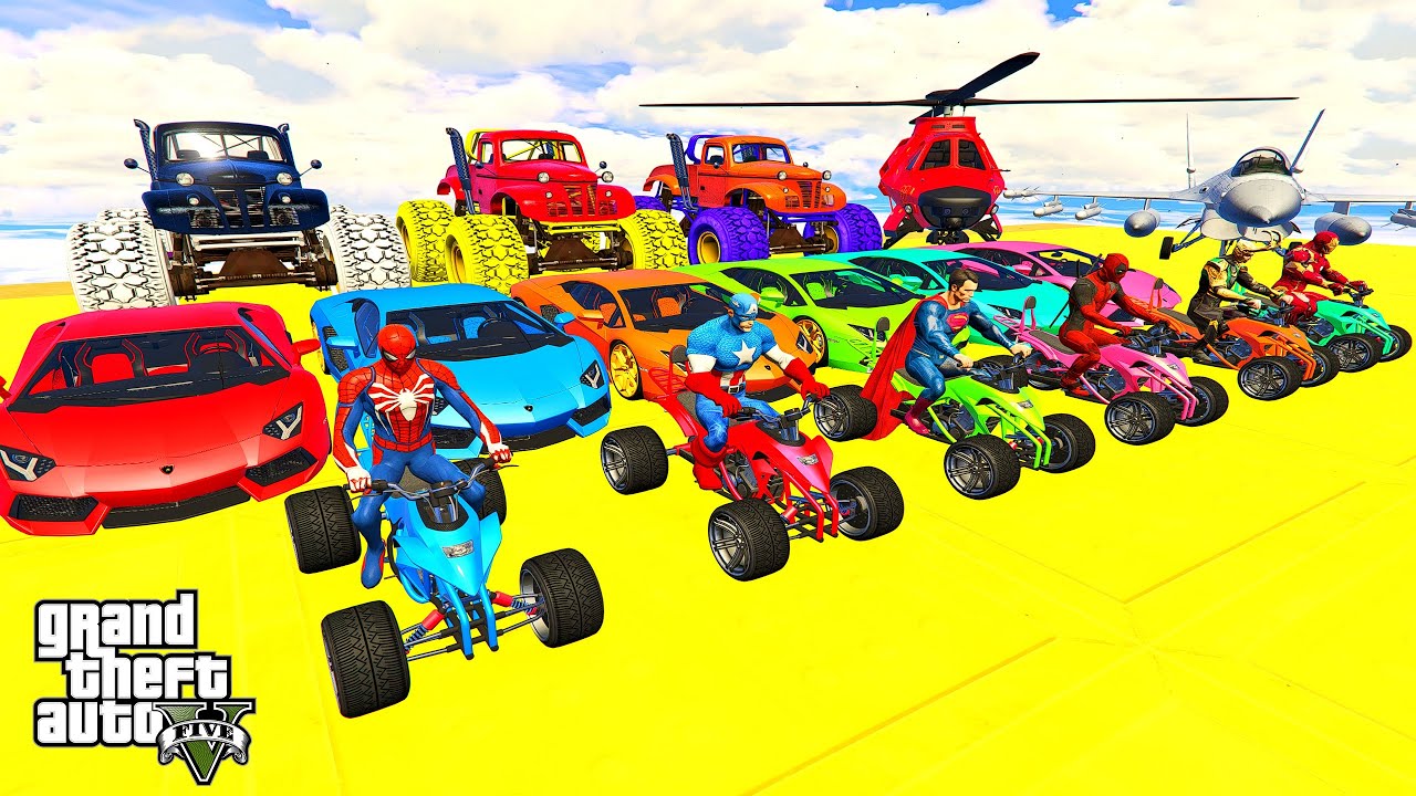 Mega Stunt Race: GTA V Cars, Boats, Motorcycles #Stunts #StuntRace