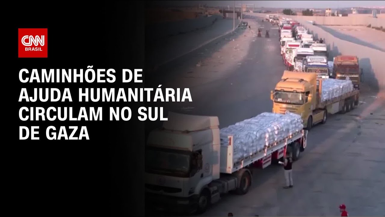 Caminhões de ajuda humanitária circulam pelo Sul da Faixa de Gaza | AGORA CNN