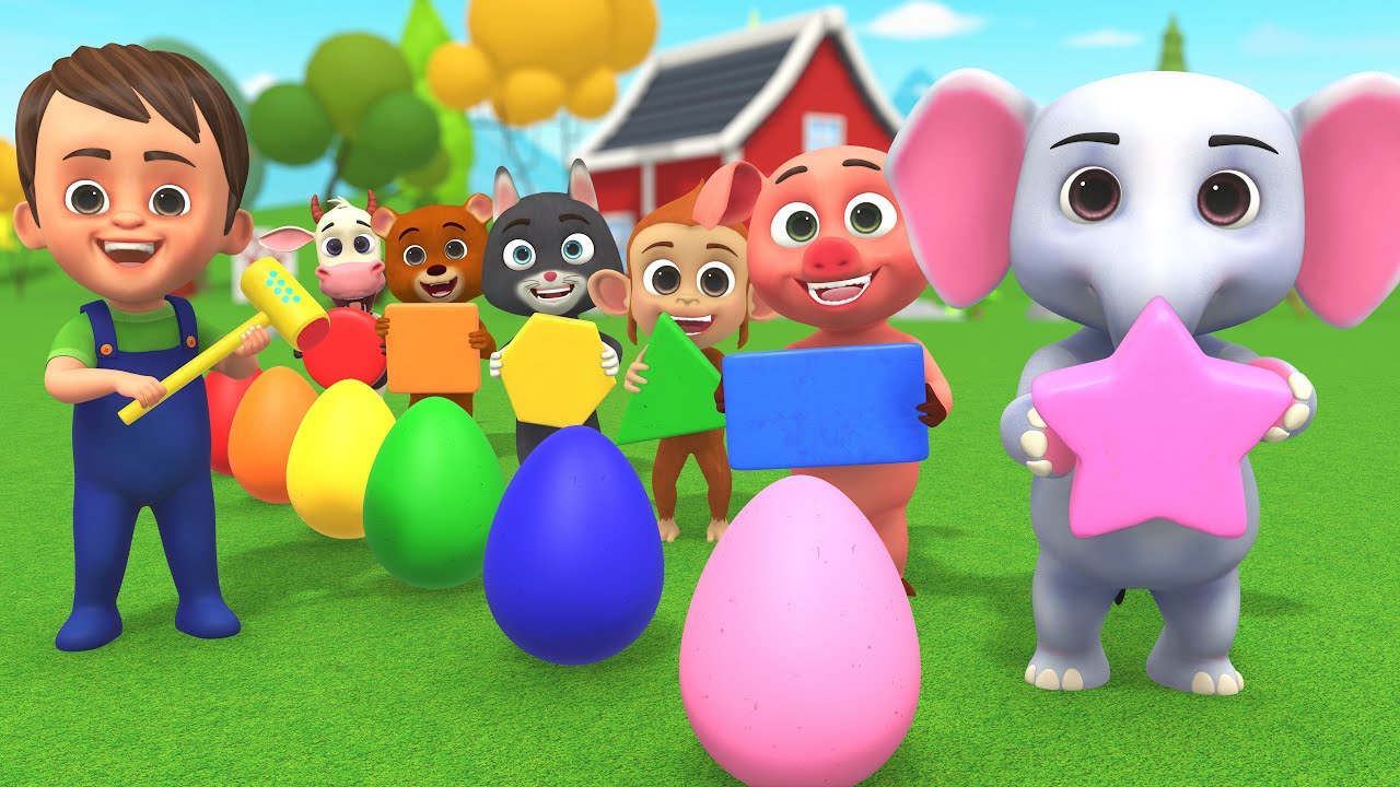 Baby Animals Learn Shapes with Wooden Hammer Colour Eggs Toy - Educational color & Shapes Toys Video
