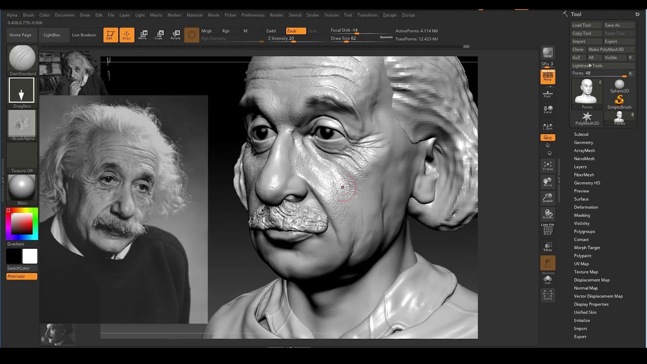 Zbrush Realistic Skin Pores 3D character sculpt