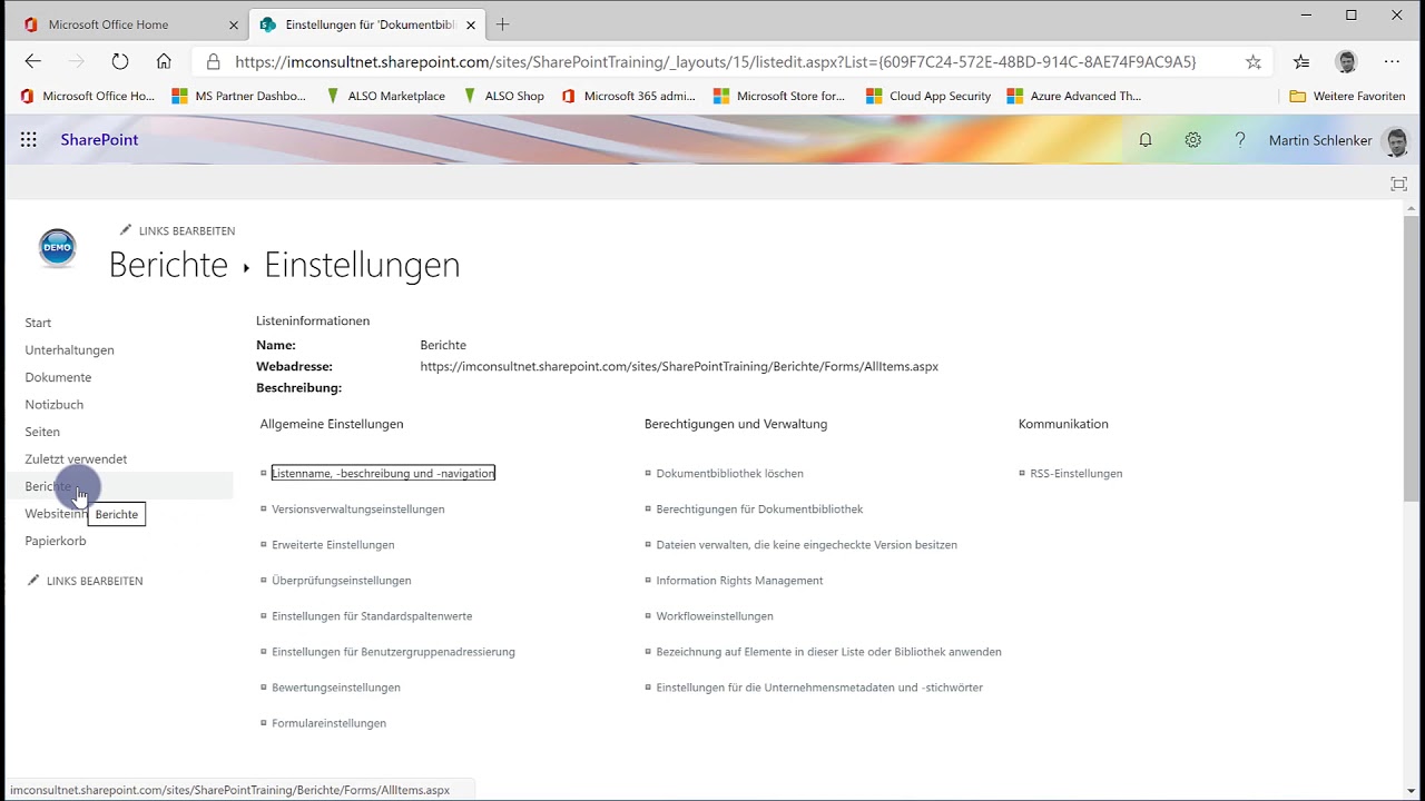 MS SharePoint Arbeiten mit Dokumentbibliotheken