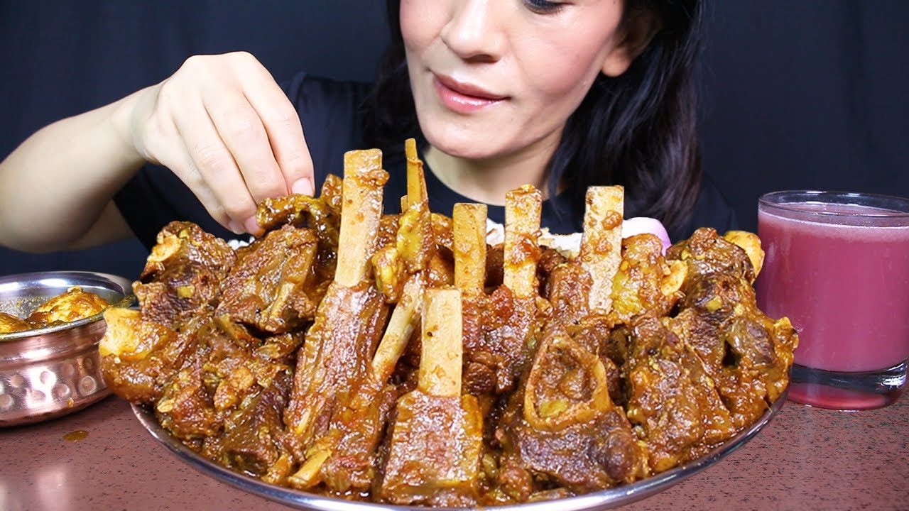 Eating Spicy Oily Mutton Ribs Curry/Gravy with Basmati Rice #ASMR/EATING SHOW BIG BITES #MUKBANG