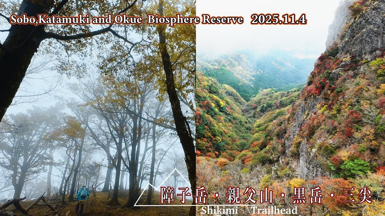 紅葉と流れる雲　心癒される幻想的な山歩きを楽しむ　【障子岳・親父山・黒岳・三尖】四座周回コース　宮崎県・大分県　【祖母・傾・大崩UNESCOエコパーク】