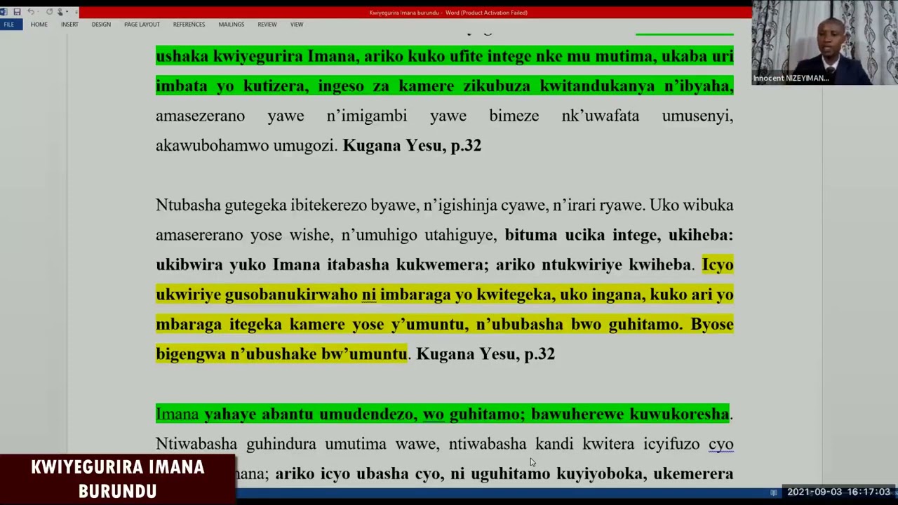 KWIYEGURIRA IMANA BURUNDU BY INNOCENT NIZEYIMANA